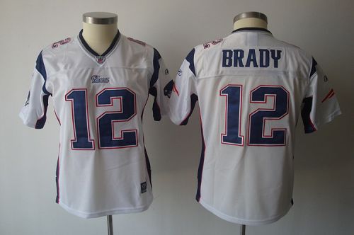 Patriots #12 Tom Brady White Women's Team Stitched Jersey - Click Image to Close